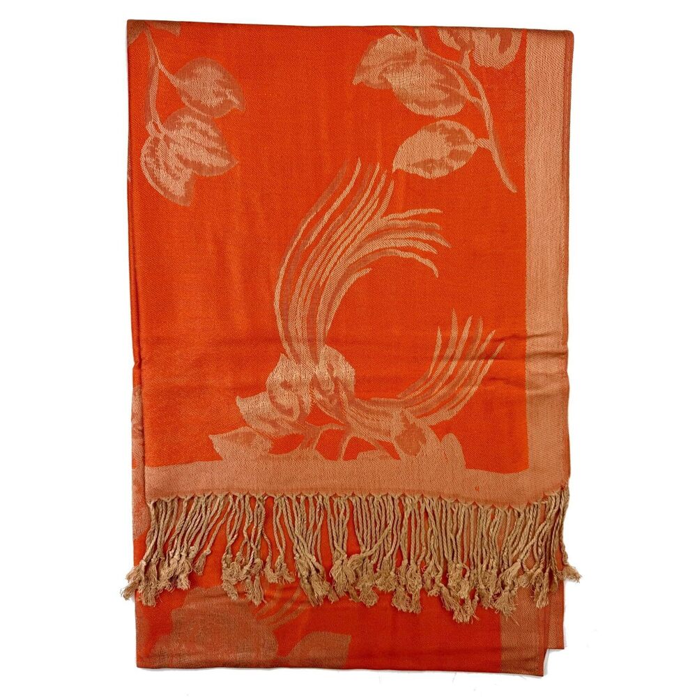 3847 Tapestry Ethnic Jacquard Paisley Pattern Pashmina Scarf Orange Beige - Picture 2 of 2